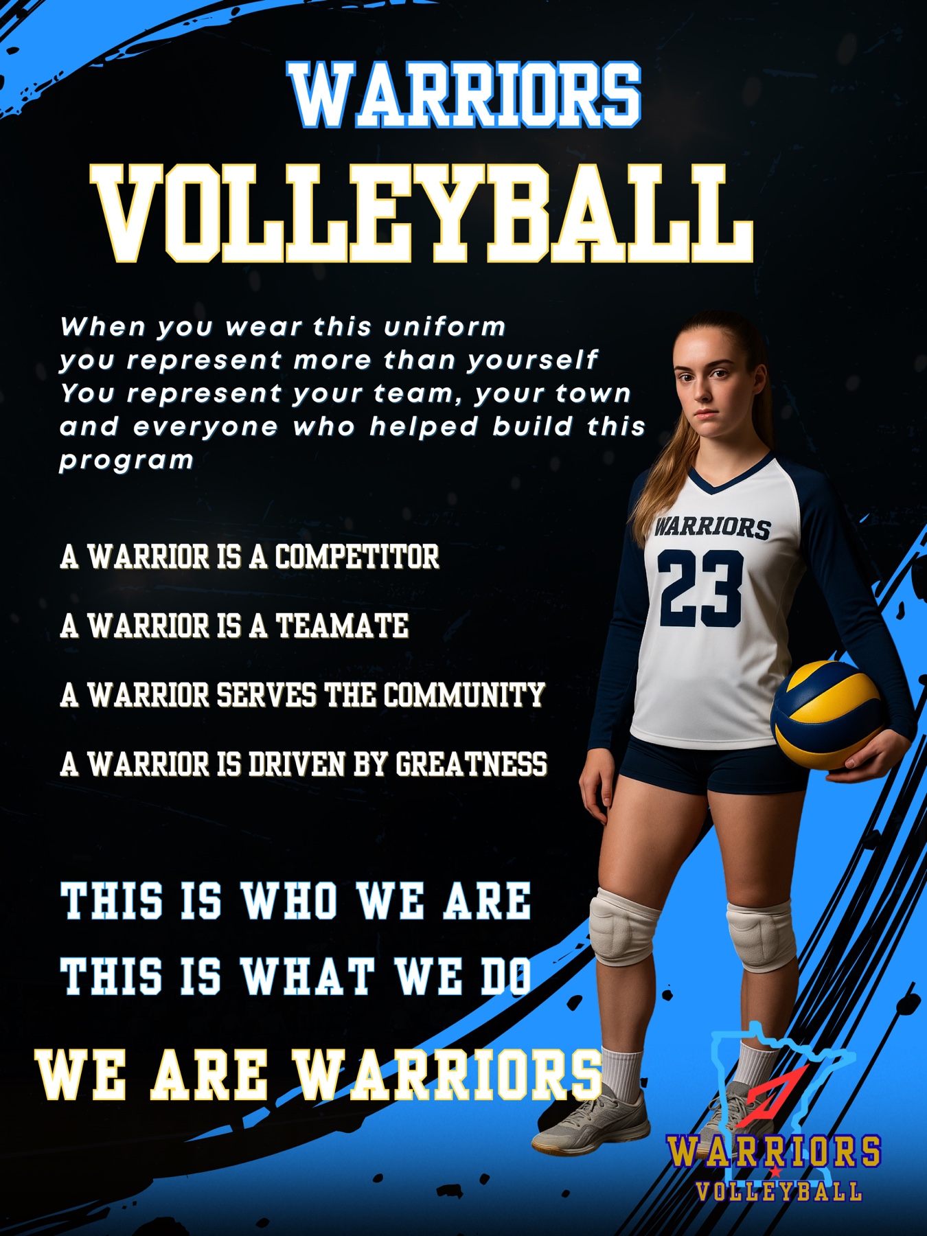 Warriors Volleyball graphic describing a Warrior as a competitor, teammate, and community servant